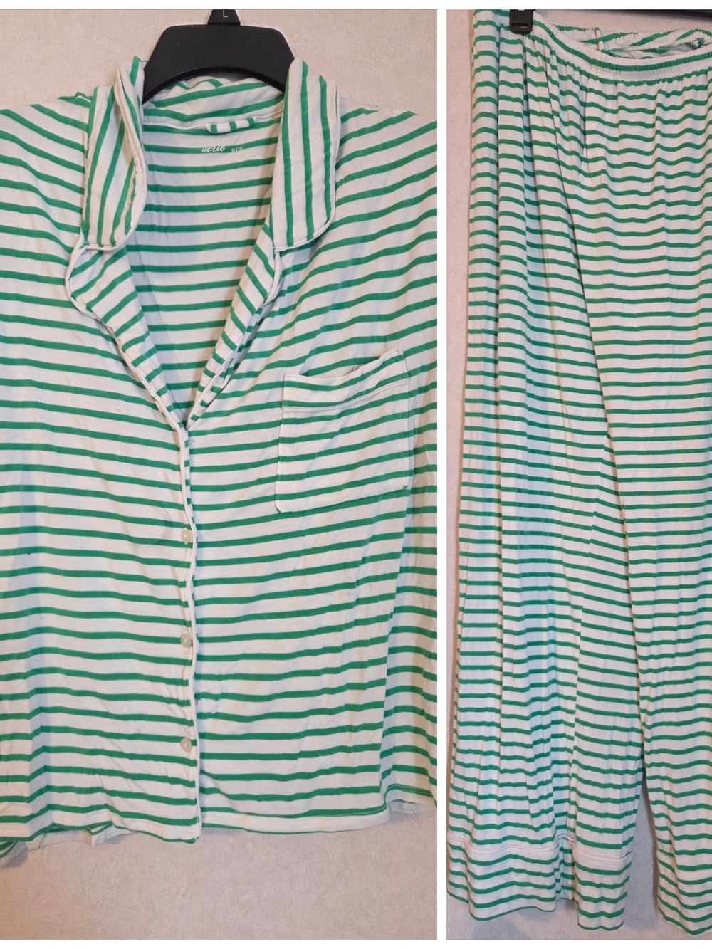 aerie Green and White Striped Shirt And Pant Set